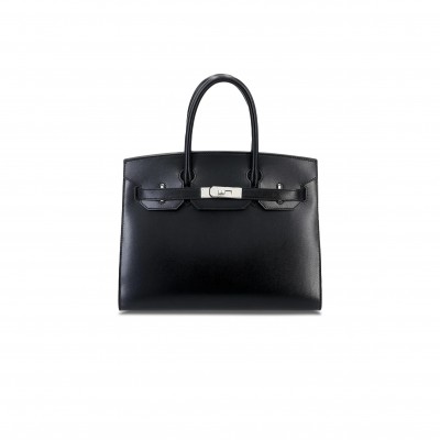 HERMÈS MASTER BIRKIN 30 BOX LEATHER BLACK SILVER BUCKLE H029281CK89 (30*22*15cm)